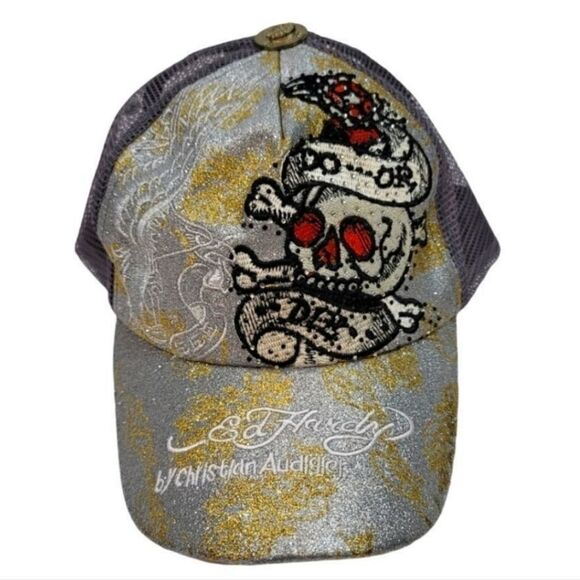 Vintage Ed Hardy Christian Audigier Tattoo Embroidered Rhinestone Snapback Hat - Picture 8 of 9